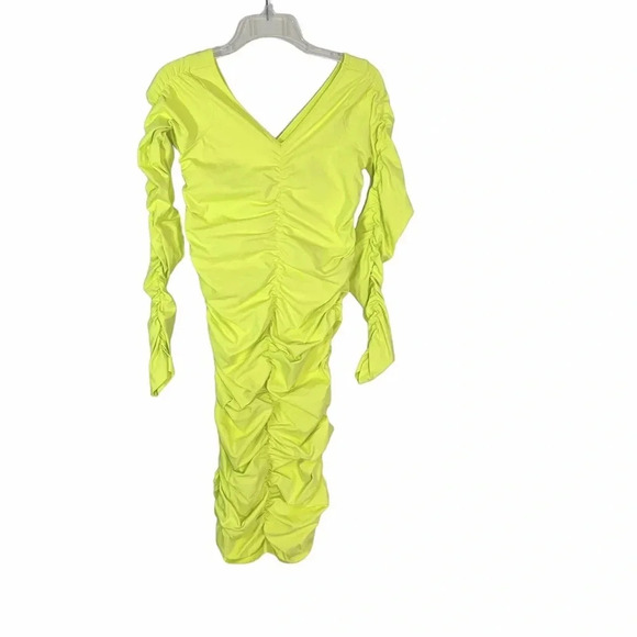 Helmut Lang Long Sleeve Ruched Mini Dress Bright Yellow Size XS/S NWT - Picture 8 of 13